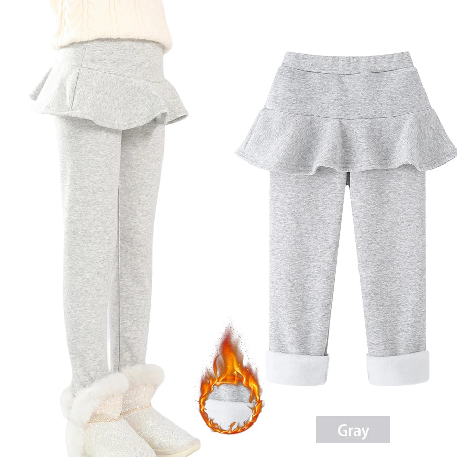 SheeCute Toddler Girls warm fleece Leggings with Skirt Kids Cotton velvet Thick Skirt Pants WCH1024