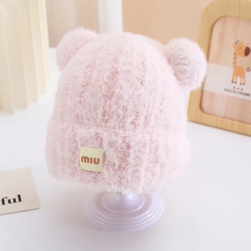 Kids Cartoon Bear Cute Bear Bucket Hats Fluffy Unisex Warm Beanie Lightweight Warm Hat for Christmas, Outdoor Activities