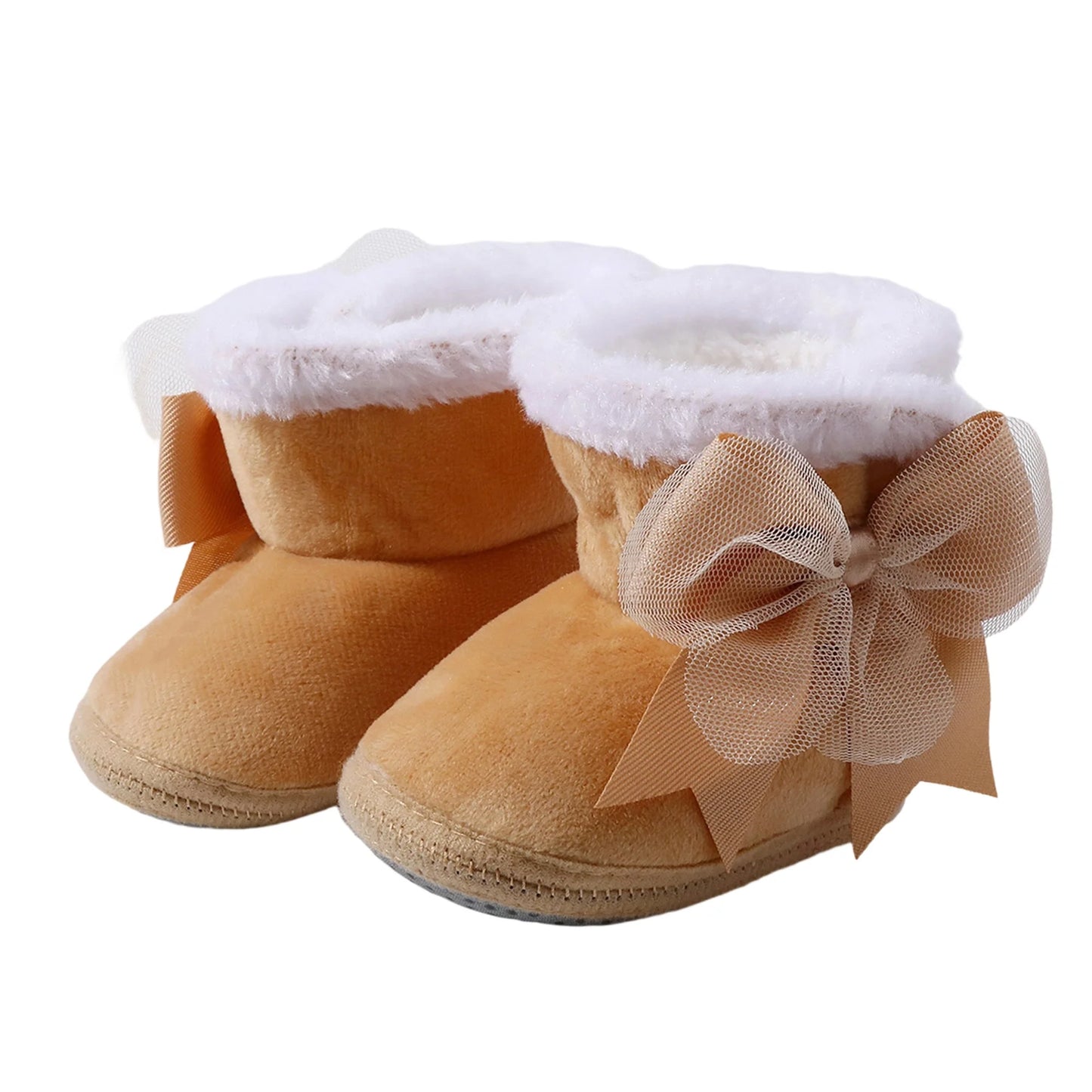Infant Girls Cozy Fleece Lined Booties Cute Bowknot Slip-Resistant Crib Shoes for Newborns in Autumn and Winter