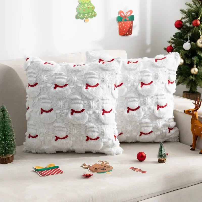 Decorative Cushion Cover Embroidered Towel Pillowcase Santa Claus Snowflake Merry Christmas Living Room Sofa Throw Pillow Cover