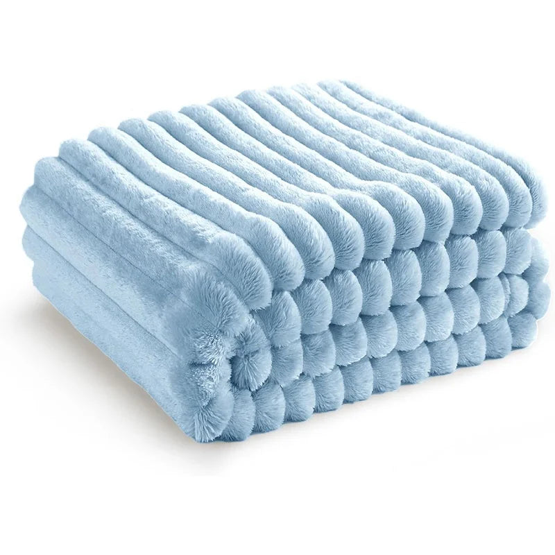 Flannel Blanket Plush Striped Blanket Fleece Blankets for Winter Soft Lightweight Fuzzy Cozy Luxury Microfiber