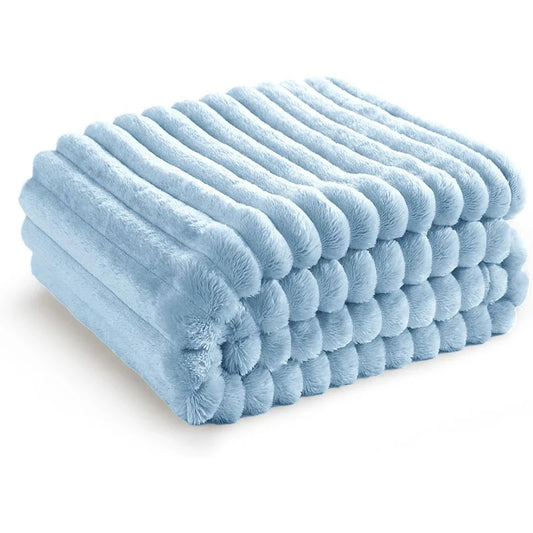 Flannel Blanket Plush Striped Blanket Fleece Blankets for Winter Soft Lightweight Fuzzy Cozy Luxury Microfiber