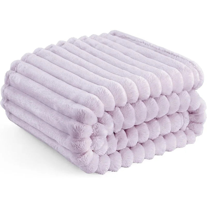 Flannel Blanket Plush Striped Blanket Fleece Blankets for Winter Soft Lightweight Fuzzy Cozy Luxury Microfiber