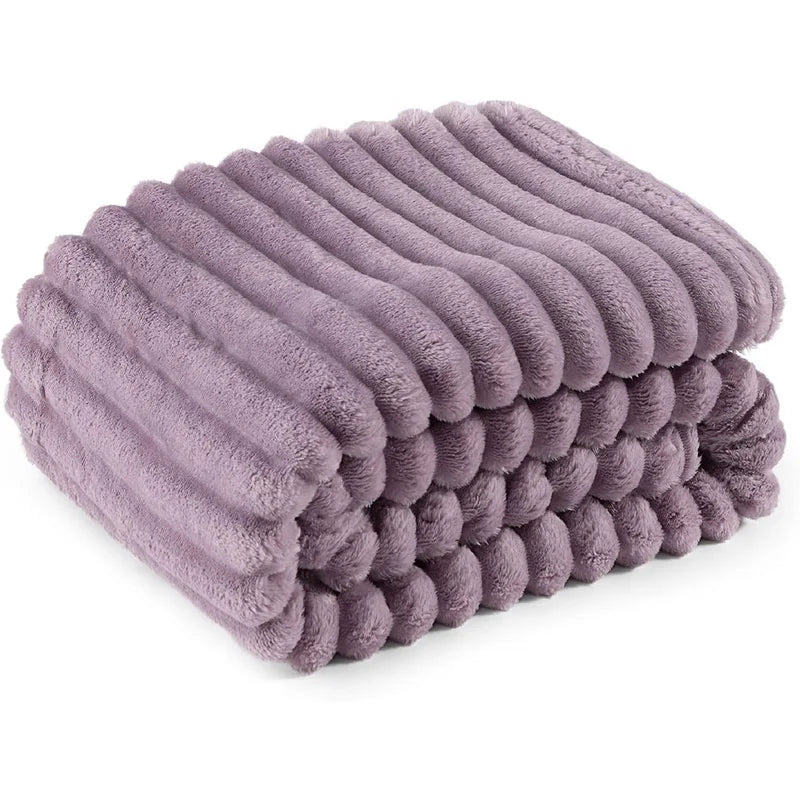 Flannel Blanket Plush Striped Blanket Fleece Blankets for Winter Soft Lightweight Fuzzy Cozy Luxury Microfiber