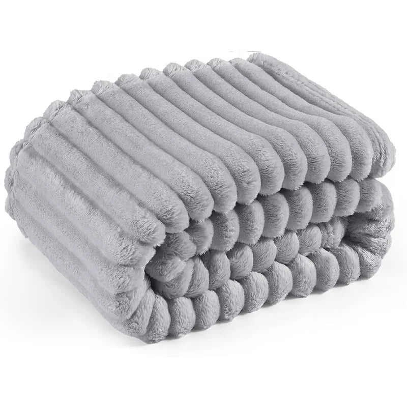 Flannel Blanket Plush Striped Blanket Fleece Blankets for Winter Soft Lightweight Fuzzy Cozy Luxury Microfiber