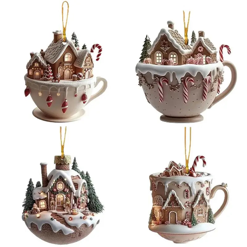 Christmas Coffee Cup Ornaments Coffee Mug Tree Hanging Decorative  Xmas Navidad 2025 New Year Easter Bunny Party Supplies