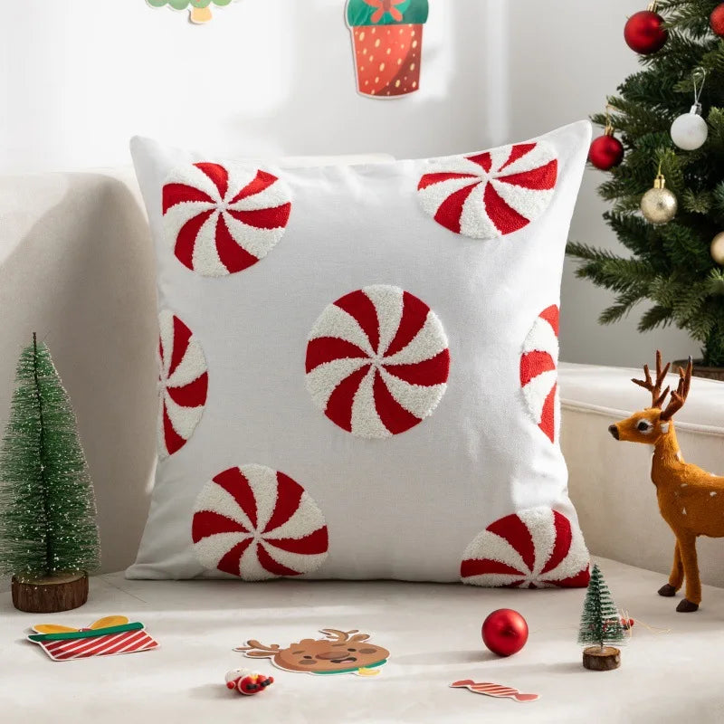 Decorative Cushion Cover Embroidered Towel Pillowcase Santa Claus Snowflake Merry Christmas Living Room Sofa Throw Pillow Cover