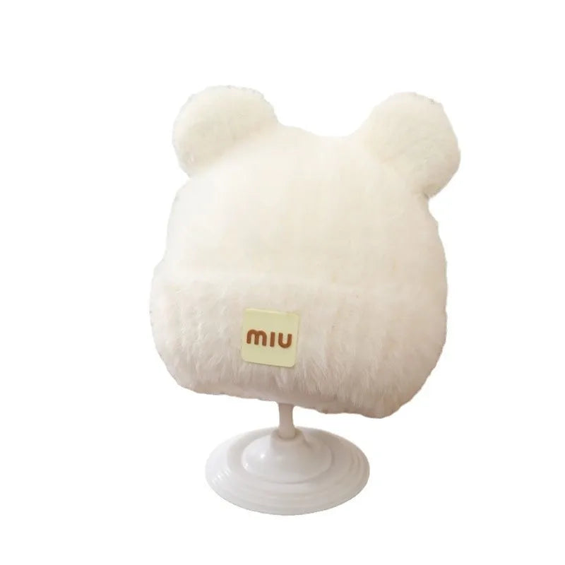 Kids Cartoon Bear Cute Bear Bucket Hats Fluffy Unisex Warm Beanie Lightweight Warm Hat for Christmas, Outdoor Activities