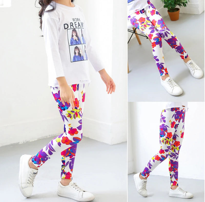 Girls Leggings 2024 Spring and Autumn Thin Children's Stretch Printed Pants Korean Fashion Children Pants Summer Clothing 2-12Y