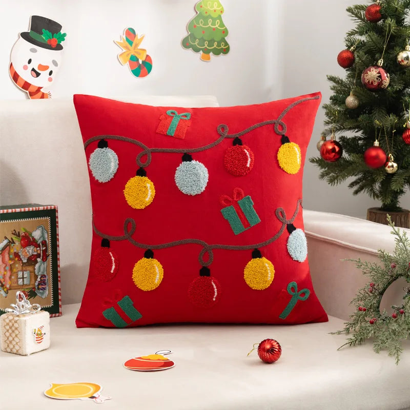 Decorative Cushion Cover Embroidered Towel Pillowcase Santa Claus Snowflake Merry Christmas Living Room Sofa Throw Pillow Cover