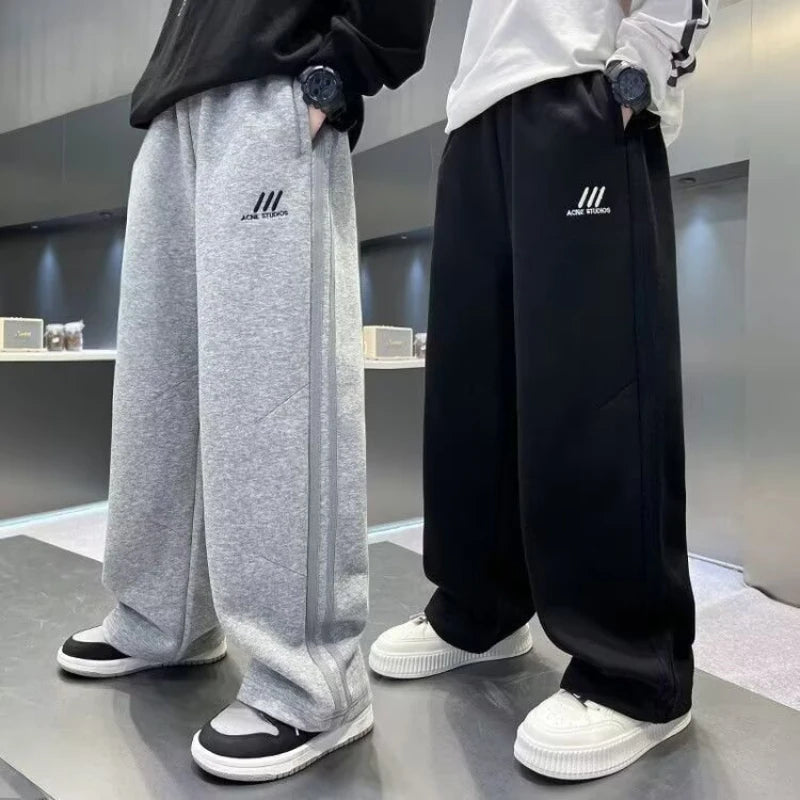 Autumn Boys Causal Pants Kids Loose Cotton Sports Pants 110-170 Black Grey Soft Trousers for Children Spring Kids Clothing 2025