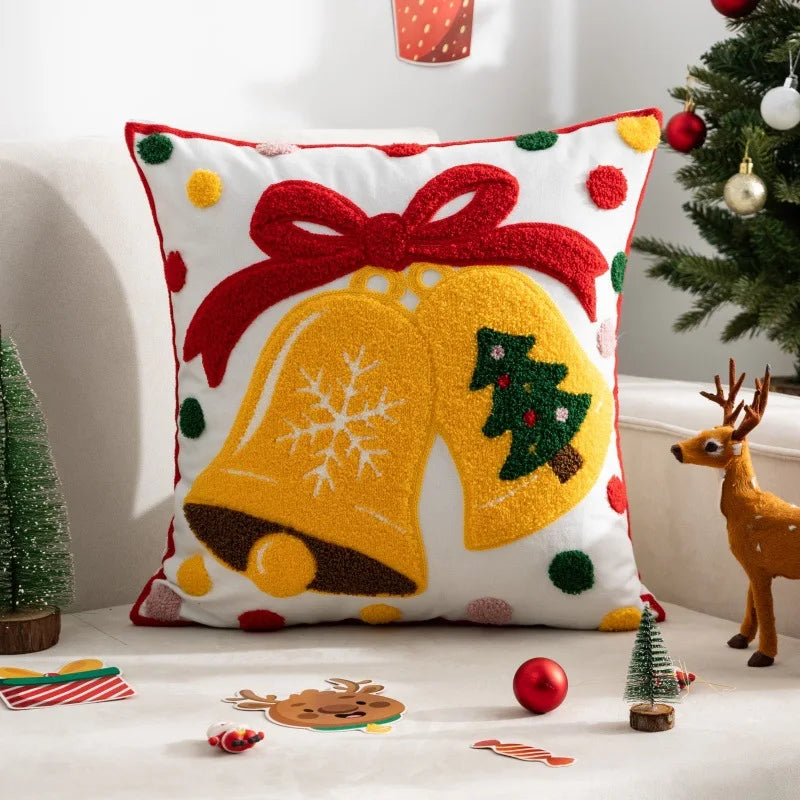 Decorative Cushion Cover Embroidered Towel Pillowcase Santa Claus Snowflake Merry Christmas Living Room Sofa Throw Pillow Cover