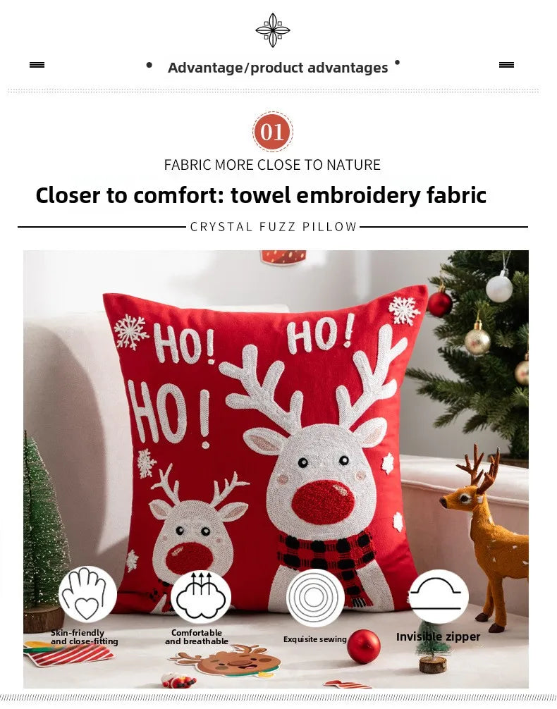 Decorative Cushion Cover Embroidered Towel Pillowcase Santa Claus Snowflake Merry Christmas Living Room Sofa Throw Pillow Cover