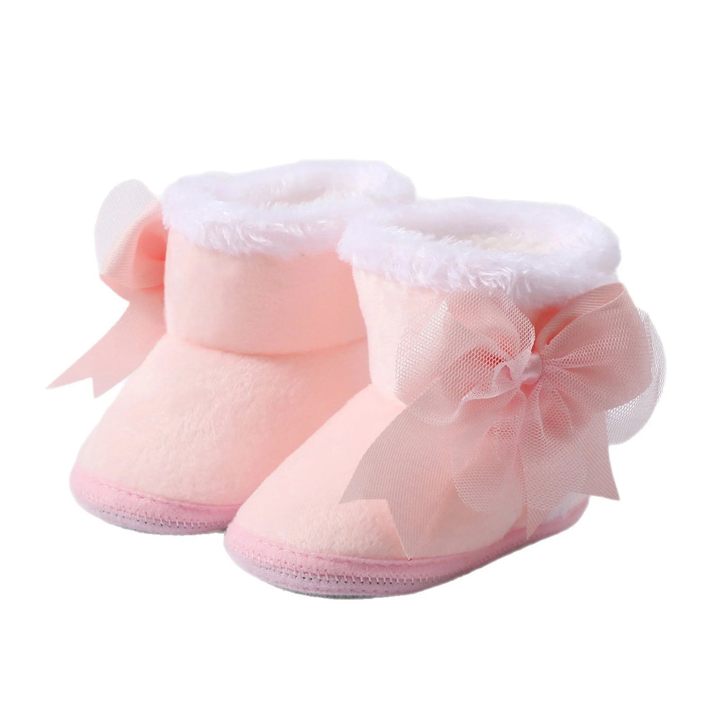 Infant Girls Cozy Fleece Lined Booties Cute Bowknot Slip-Resistant Crib Shoes for Newborns in Autumn and Winter