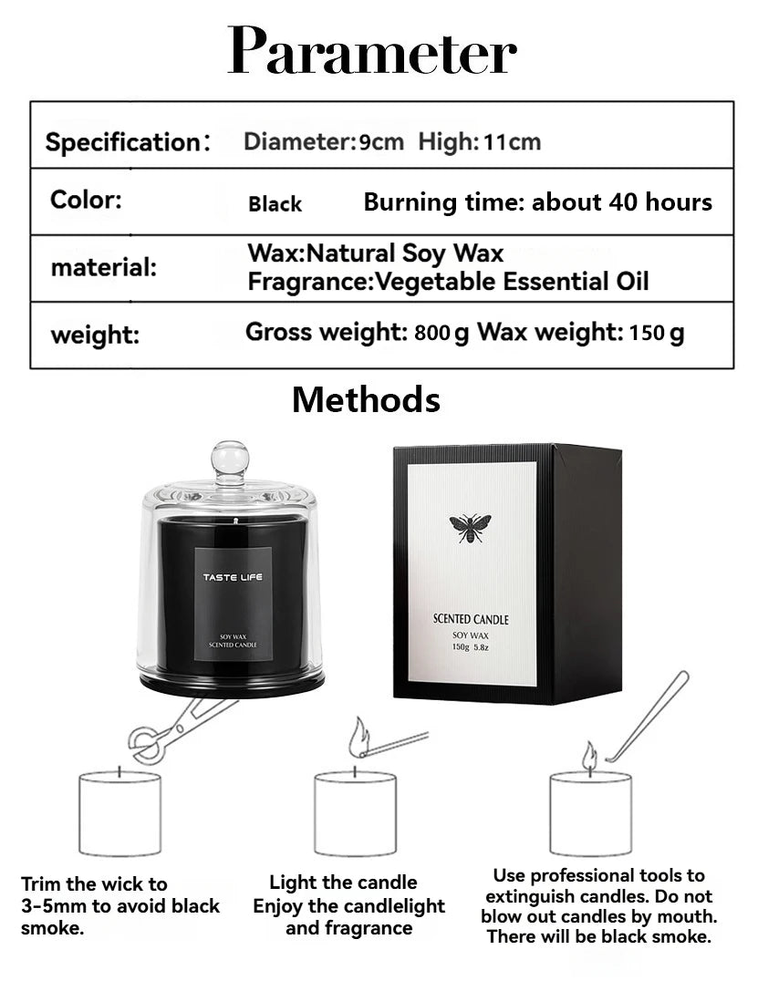 Premium Soy Wax Scented Candles with Glass Cloche, Smokeless Essential Oil Aromatherapy for Home Spa, Gift-Ready Decorative