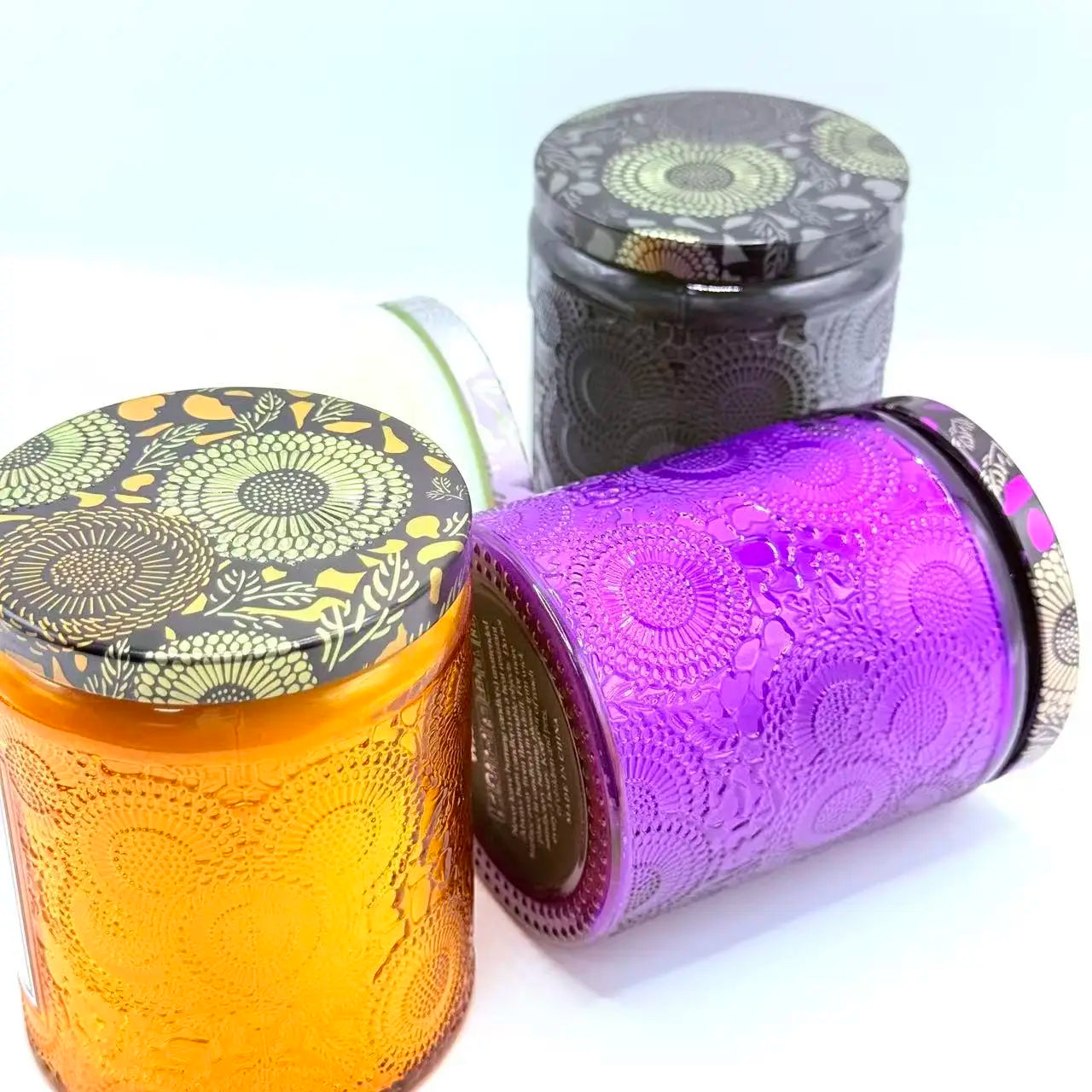 Embossed Glass Scented Candle Soy Wax Aromatherapy Candle | 5 Scents | 40 Hour Long Burn | Plant Essential Oil Clean Burn