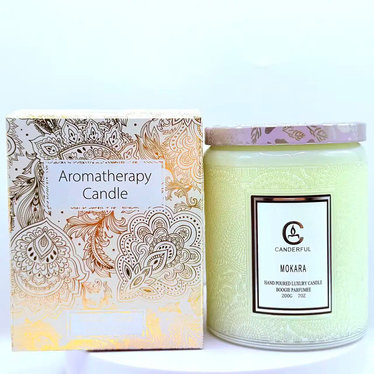 Embossed Glass Scented Candle Soy Wax Aromatherapy Candle | 5 Scents | 40 Hour Long Burn | Plant Essential Oil Clean Burn