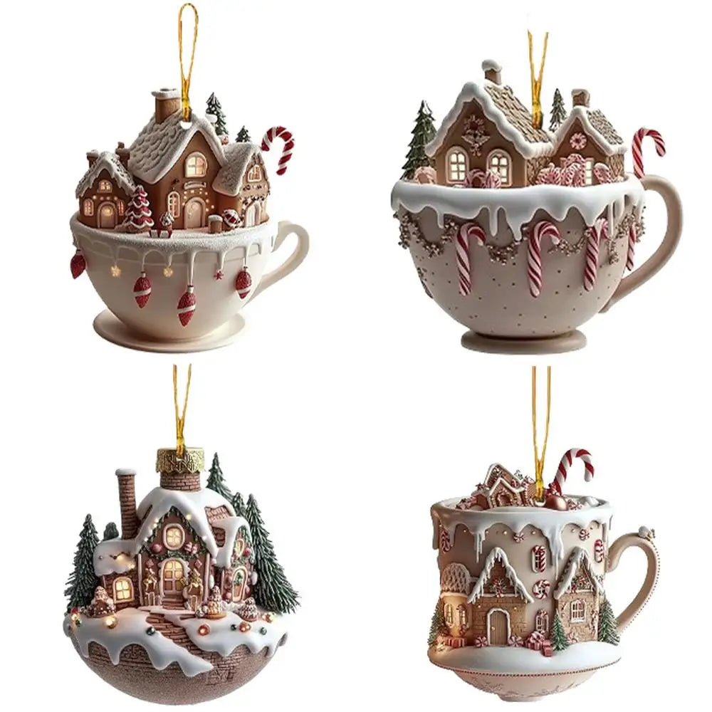 Christmas Coffee Cup Ornaments Coffee Mug Tree Hanging Decorative  Xmas Navidad 2025 New Year Easter Bunny Party Supplies