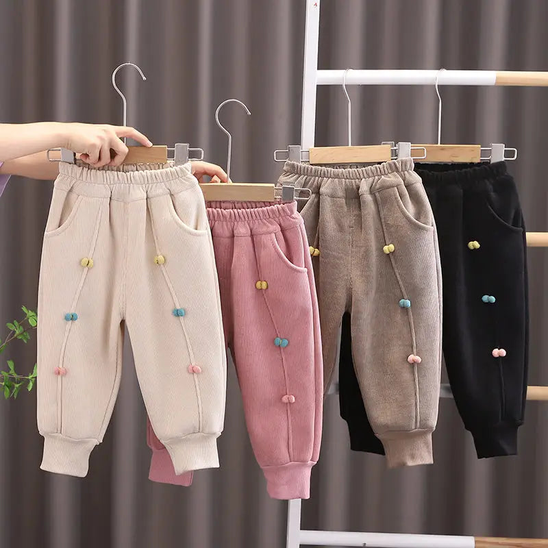New Winter Children Clothes Kids Girls Thicken Warm Elastic Bow Pants Baby Cotton Clothing Infant Casual Trousers Leggings