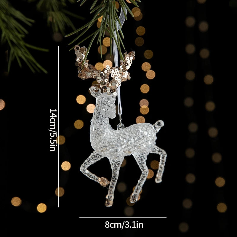 Sparkling Christmas Tree Decorations Acrylic Shinny Christmas Ornaments Keychains Car Ornaments Pendent Navidad Gifts Elk Star