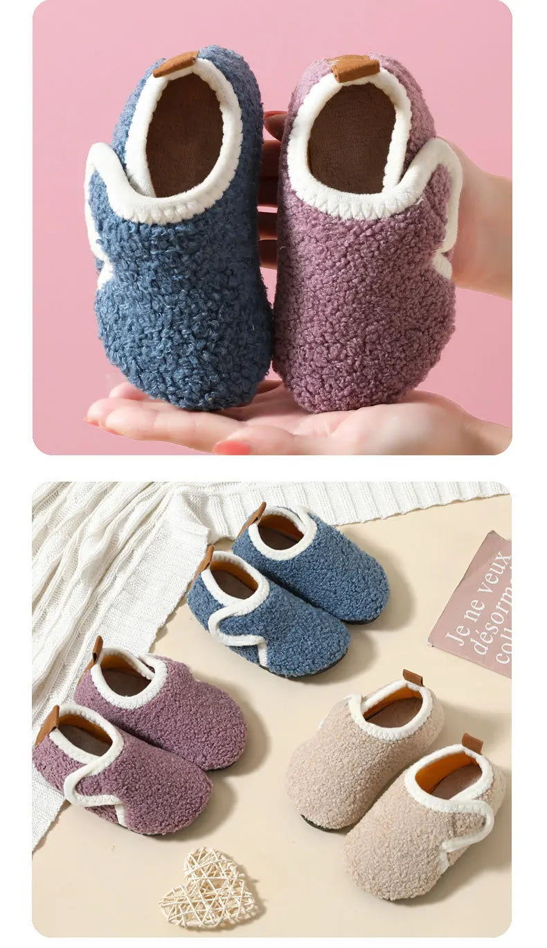 슬리퍼 Child Cotton Slippers Solid Warm Kids Winter Home Shoes Boys Girls Plush Floor Shoes Indoor Soft Sole Anti-slip Cotton Shoes