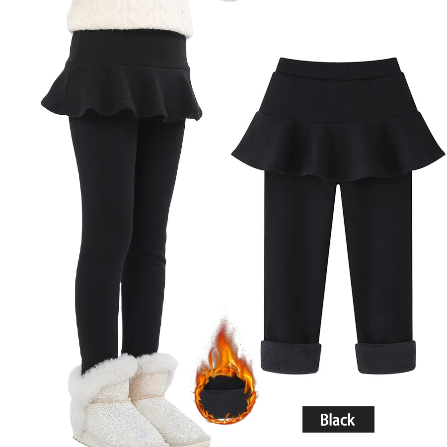 SheeCute Toddler Girls warm fleece Leggings with Skirt Kids Cotton velvet Thick Skirt Pants WCH1024