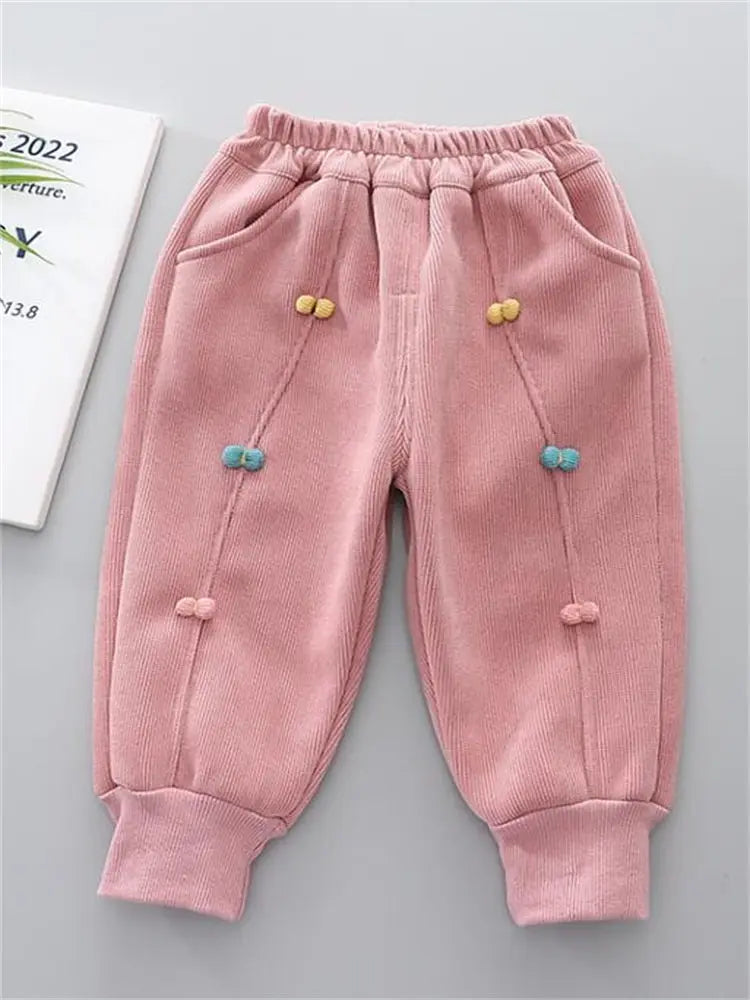 New Winter Children Clothes Kids Girls Thicken Warm Elastic Bow Pants Baby Cotton Clothing Infant Casual Trousers Leggings