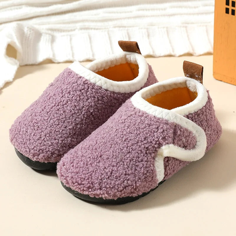 슬리퍼 Child Cotton Slippers Solid Warm Kids Winter Home Shoes Boys Girls Plush Floor Shoes Indoor Soft Sole Anti-slip Cotton Shoes