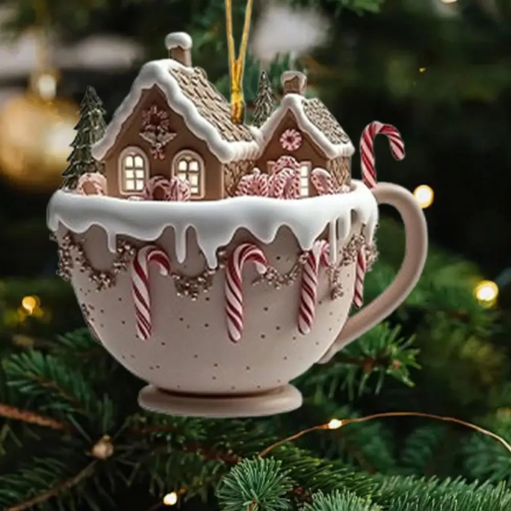 Christmas Coffee Cup Ornaments Coffee Mug Tree Hanging Decorative  Xmas Navidad 2025 New Year Easter Bunny Party Supplies