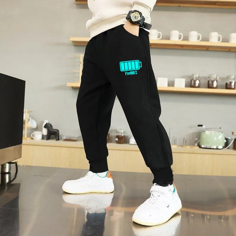 Boys Jogger Sports Pants Luminous Lightning Print Kids Cotton Long Sweatpant Cartoon Running Trousers with Pocket