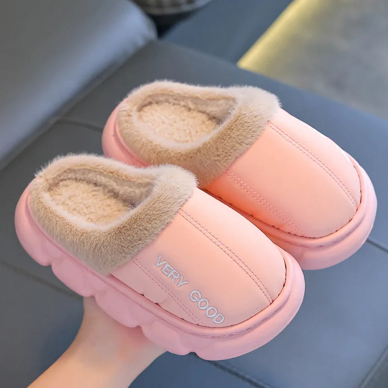 Children Cotton Shoes Britain Style Kids Classic Slippers Solid Color Sewing Plush Warm Winter Boys Girls Fashion Slippers