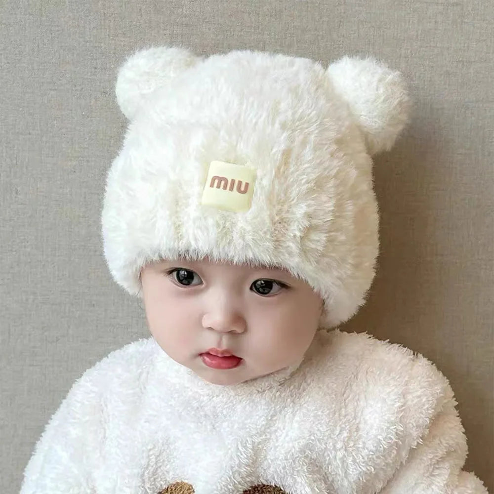 Kids Cartoon Bear Cute Bear Bucket Hats Fluffy Unisex Warm Beanie Lightweight Warm Hat for Christmas, Outdoor Activities