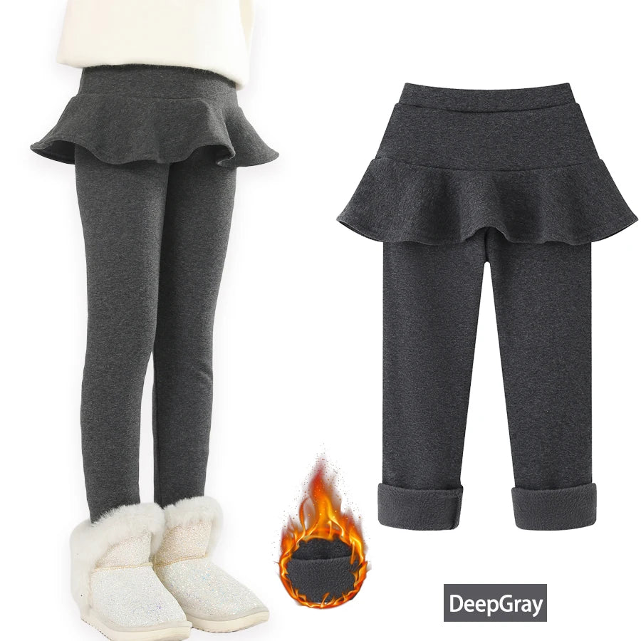 SheeCute Toddler Girls warm fleece Leggings with Skirt Kids Cotton velvet Thick Skirt Pants WCH1024
