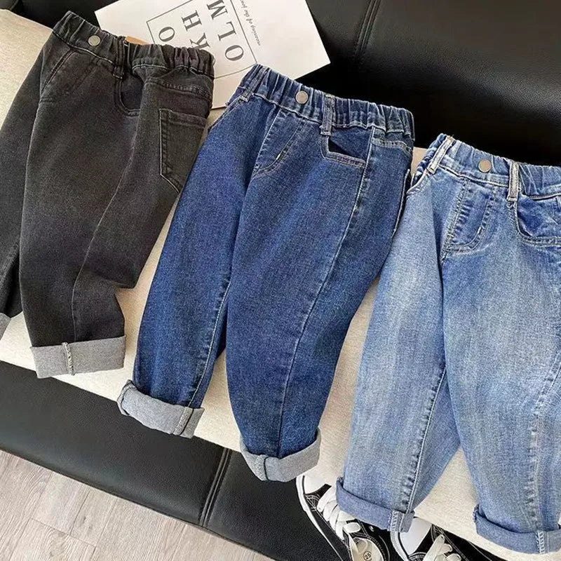 Kids Boys Jeans 2023 Spring And Autumn New Fashionable Elastic Children's Clothing Boys Loose Thin Denim Long Pants