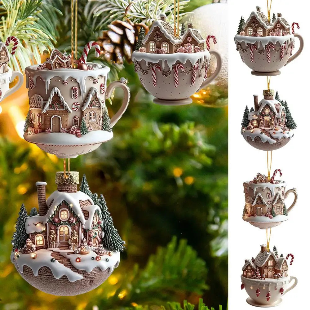 Christmas Coffee Cup Ornaments Coffee Mug Tree Hanging Decorative  Xmas Navidad 2025 New Year Easter Bunny Party Supplies