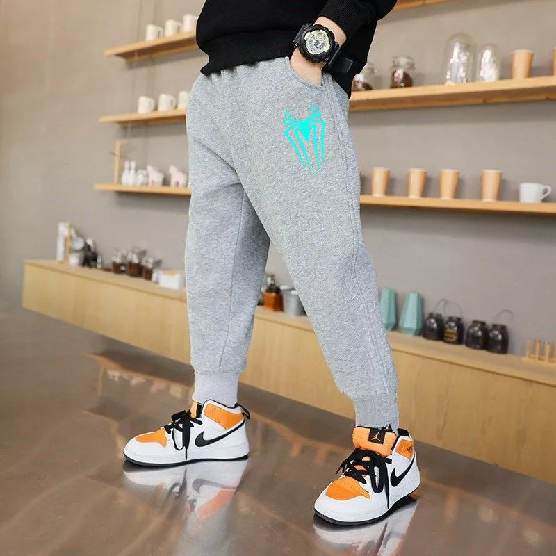 Boys Jogger Sports Pants Luminous Lightning Print Kids Cotton Long Sweatpant Cartoon Running Trousers with Pocket