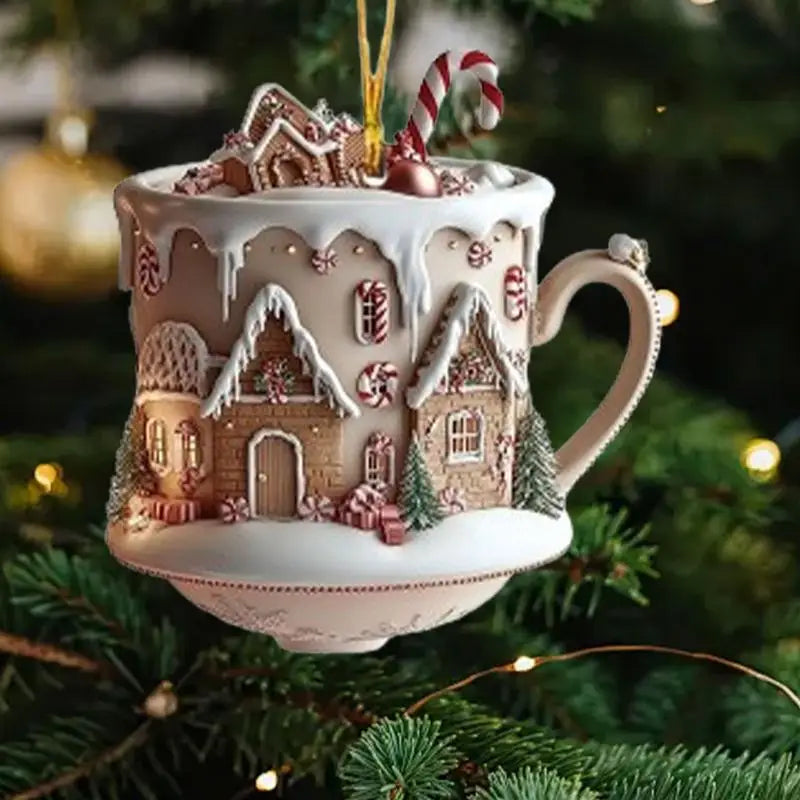 Christmas Coffee Cup Ornaments Coffee Mug Tree Hanging Decorative  Xmas Navidad 2025 New Year Easter Bunny Party Supplies