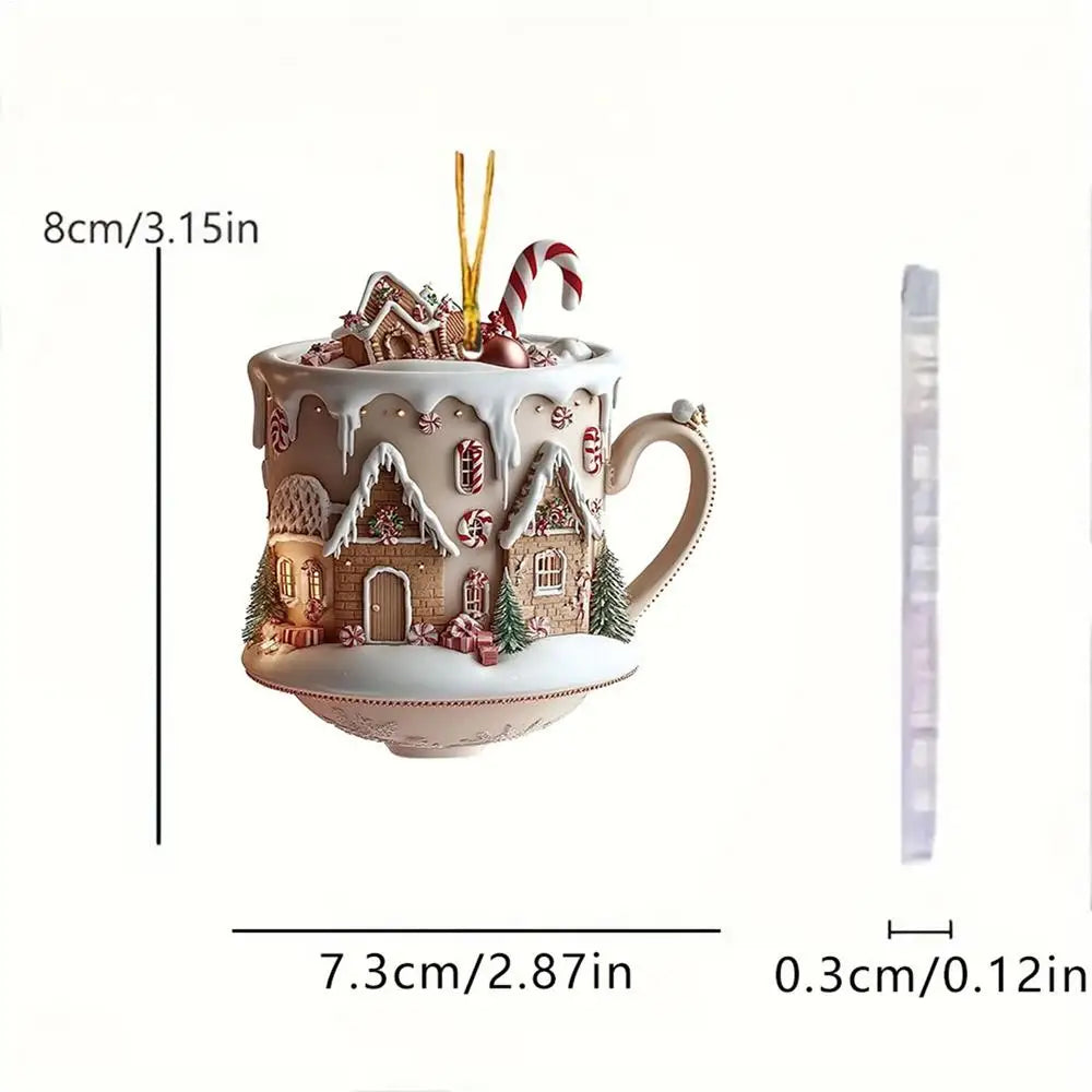 Christmas Coffee Cup Ornaments Coffee Mug Tree Hanging Decorative  Xmas Navidad 2025 New Year Easter Bunny Party Supplies