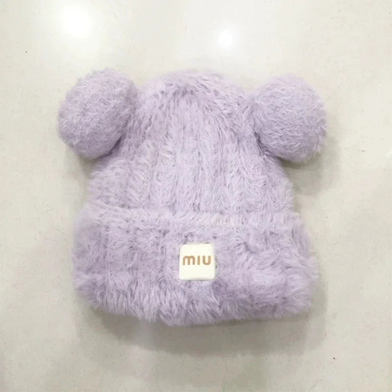 Kids Cartoon Bear Cute Bear Bucket Hats Fluffy Unisex Warm Beanie Lightweight Warm Hat for Christmas, Outdoor Activities