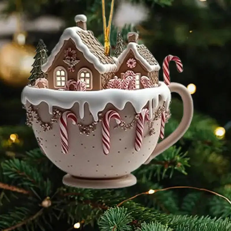 Christmas Coffee Cup Ornaments Coffee Mug Tree Hanging Decorative  Xmas Navidad 2025 New Year Easter Bunny Party Supplies