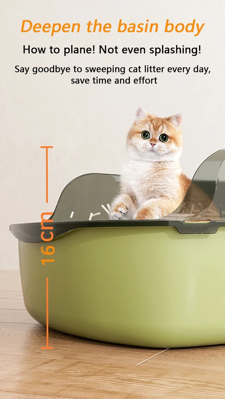 Cat Litter Box Thickening Kitty Sandbox Semi-enclosed High Side Splashproof Pet Bedpans with Litter Scoop Cleaning Cat Supplies