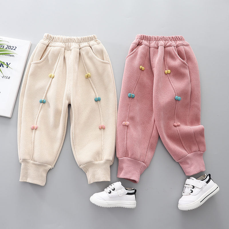New Winter Children Clothes Kids Girls Thicken Warm Elastic Bow Pants Baby Cotton Clothing Infant Casual Trousers Leggings