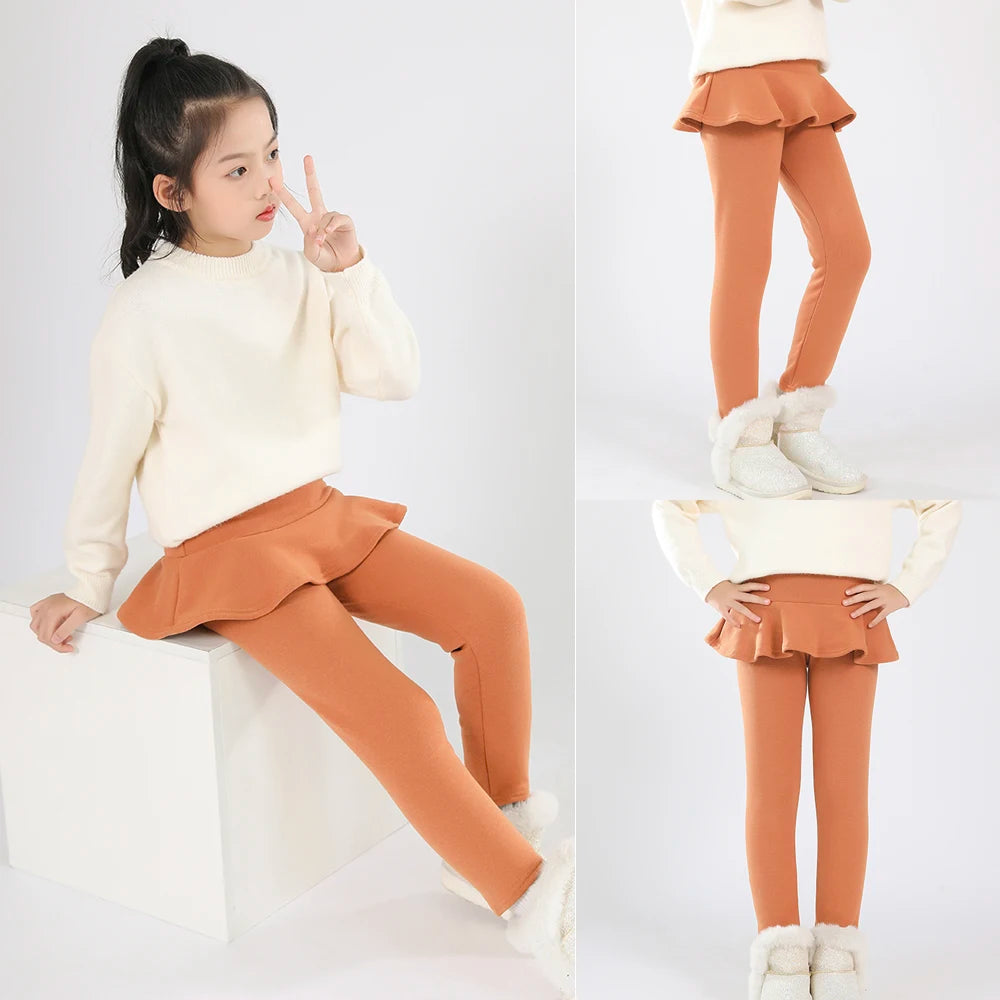 SheeCute Toddler Girls warm fleece Leggings with Skirt Kids Cotton velvet Thick Skirt Pants WCH1024