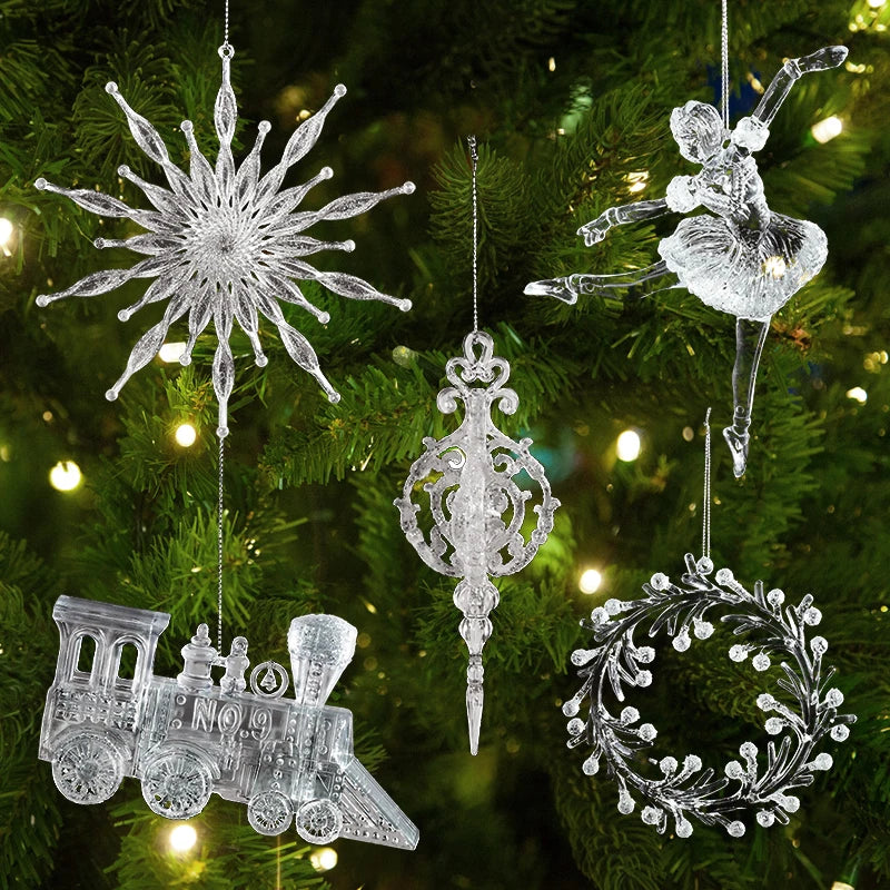 Xmas Tree Transparent Snowflake Hanging Ornaments Acrylic Pendant 2025 Christmas Decoration for Home Navidad Gifts New Year 2026