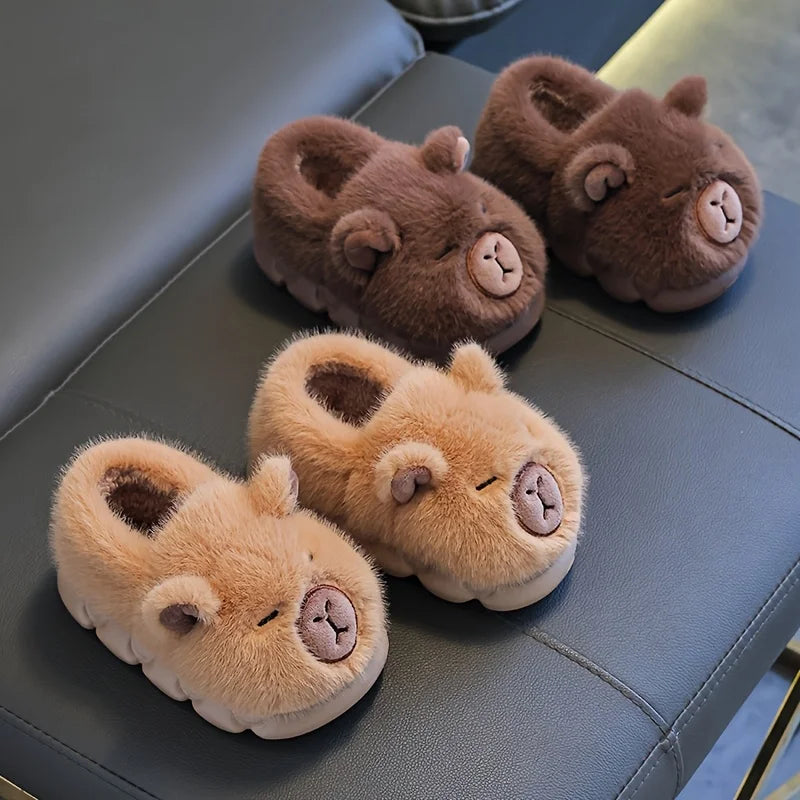 Kids Winter Warm Cotton Slippers Cute Capybara Slip-On Shoes for Boys & Girls Soft Non-Slip Soles Lightweight Easy Wear Closure