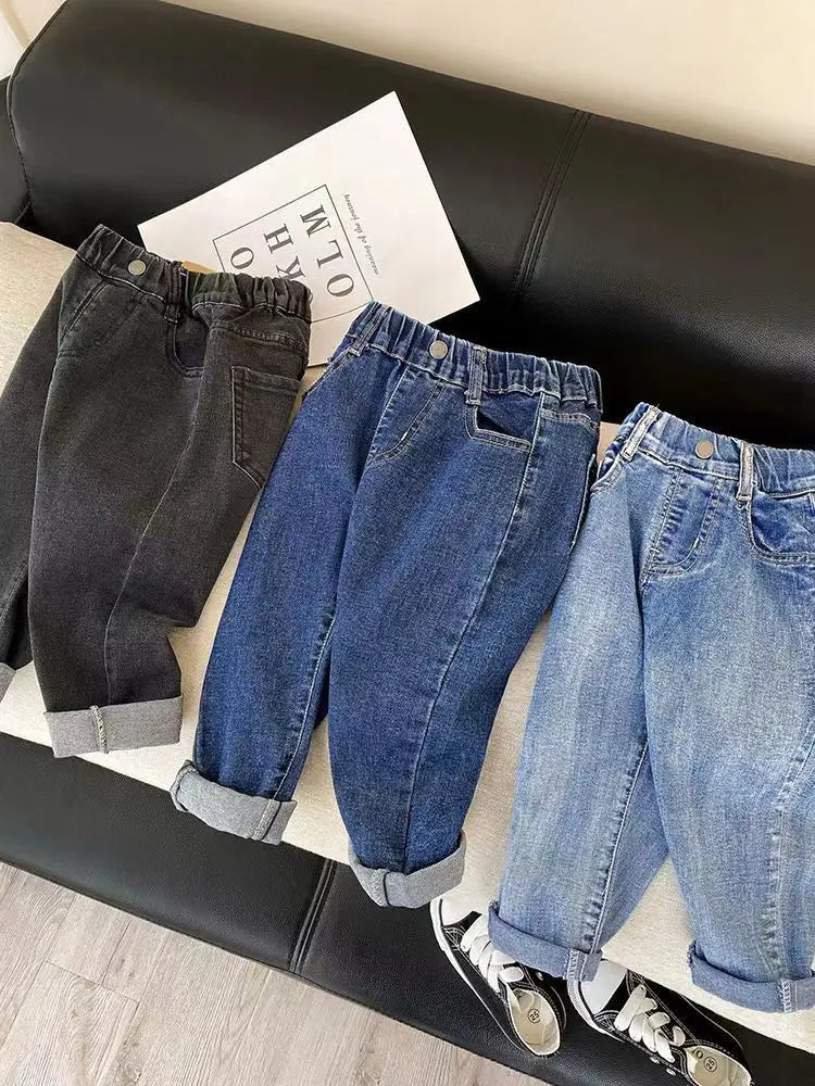 Kids Boys Jeans 2023 Spring And Autumn New Fashionable Elastic Children's Clothing Boys Loose Thin Denim Long Pants