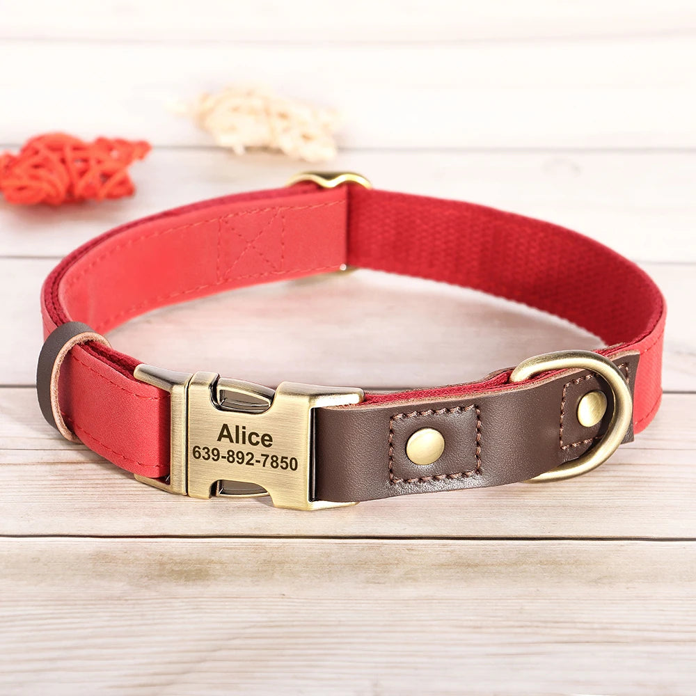 Free Custom PU Leather Dog Collar Engraved Dog Collars Adjustable Pet Buckle ID Necklace Durable for Small Medium Large Dogs Pug
