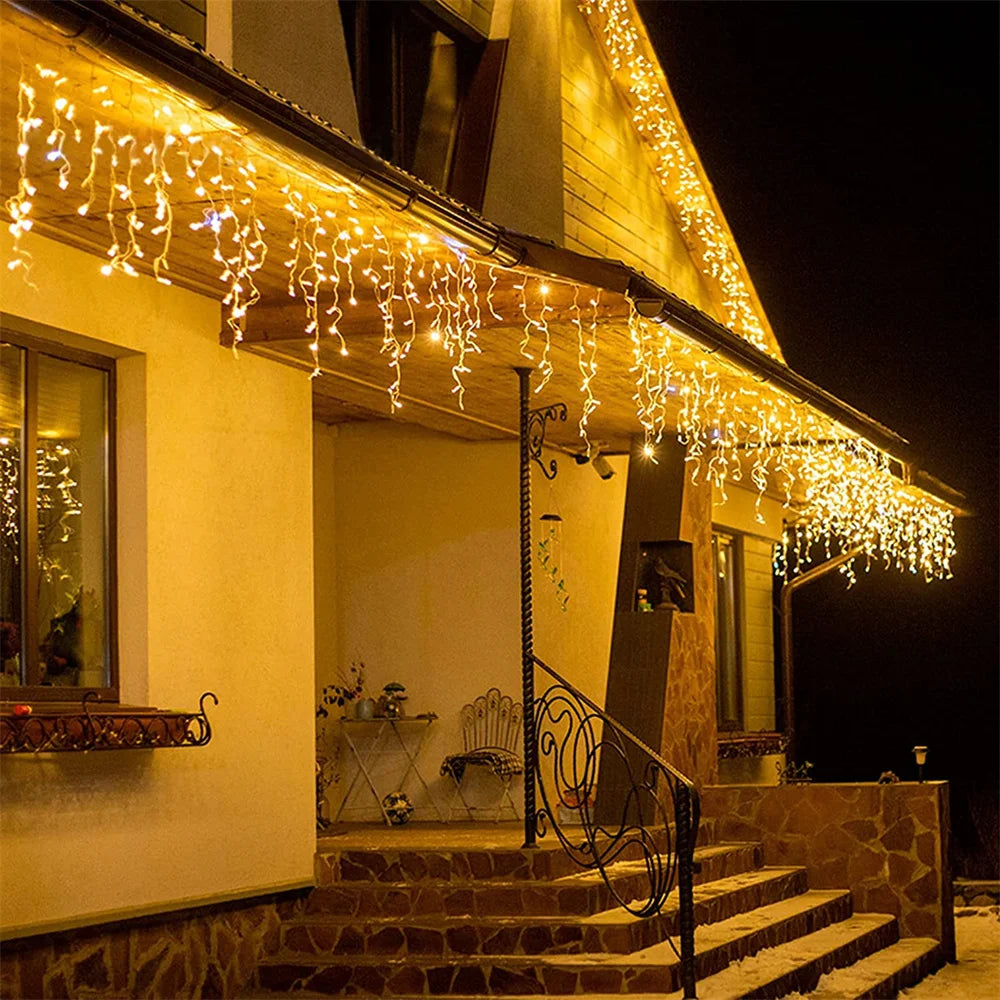 4M LED Curtain Icicle String lights Christmas Garland Faiy Light Droop 0.4-0.6m Xmas Garden Street Outdoor Decorative Lighting