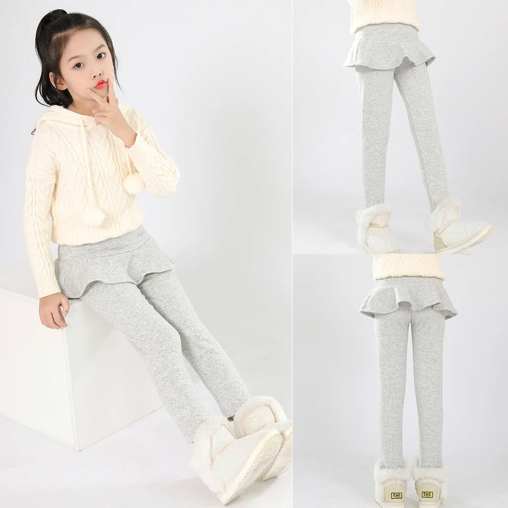 SheeCute Toddler Girls warm fleece Leggings with Skirt Kids Cotton velvet Thick Skirt Pants WCH1024