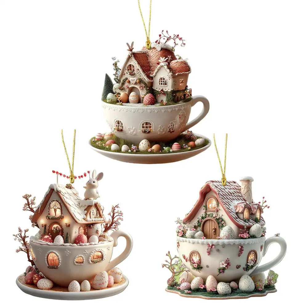 Christmas Coffee Cup Ornaments Coffee Mug Tree Hanging Decorative  Xmas Navidad 2025 New Year Easter Bunny Party Supplies
